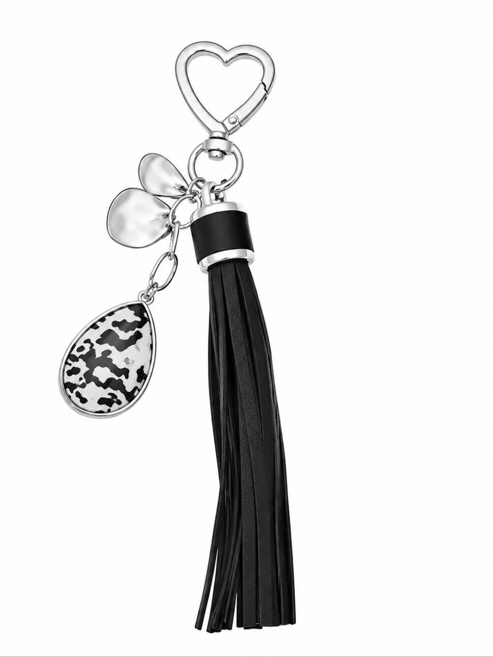 Emberly Women's Tassel with Dalmatian Stone Purse Bag Charm Keychain Black